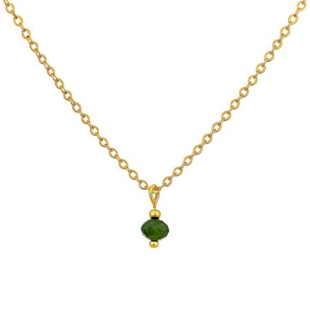 Gold Plated Minimalist Necklace with Green Bead Charm